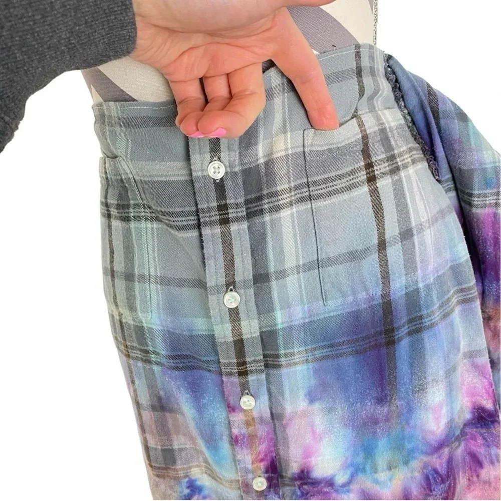 Handmade Shirt Skirt Womens XS - Small Tie Dye Flannel Plaid Tie Waist Skirt